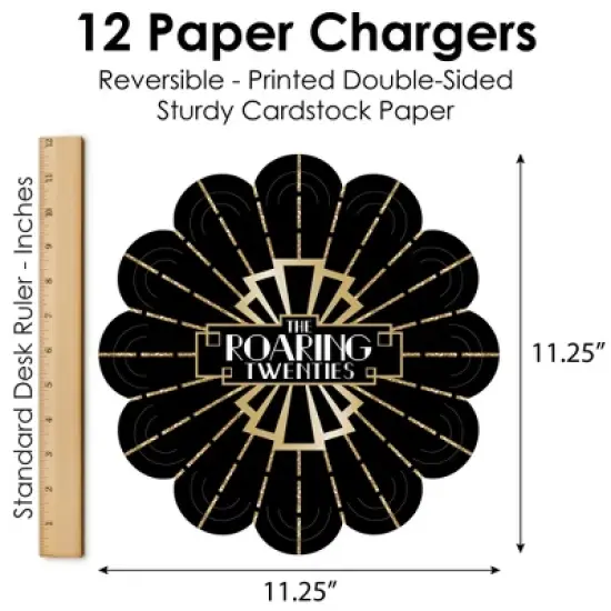 Big Dot of Happiness Roaring 20&rsquo;s - 1920s Art Deco Jazz Party Round Table Decorations - Paper Chargers - Place Setting For 12 image {5}