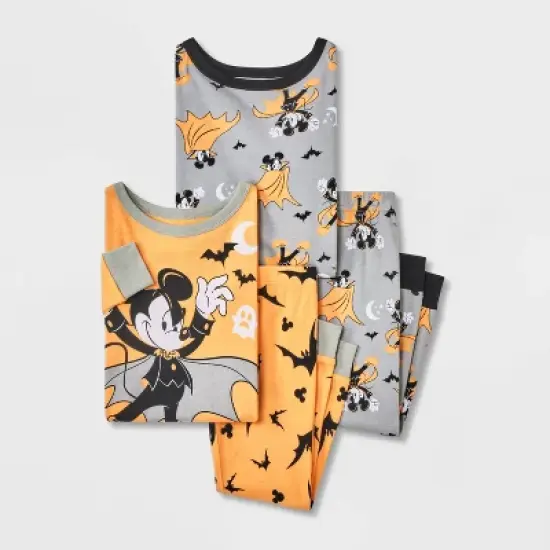 Toddler Boys' 4pc Mickey Mouse & Friends Cotton Long Sleeve Halloween Pajama Set - Orange/Gray/Black image {4}