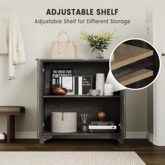 Fluted Buffet Sideboard, Adjustable Shelf Storage, Coffee Bar Cabinet for Kitchen/Living Room/Hallway, White/Oak/Dark Oak image {5}