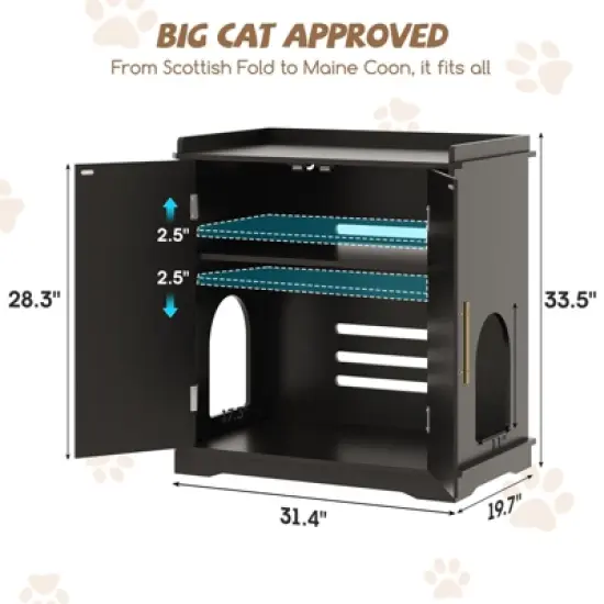 Cat Litter Box Enclosure, Hidden Litter Box Furniture with Removable Dividers & Reversible Entrance image {2}
