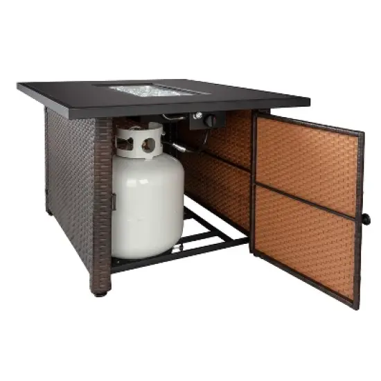 Endless Summer 44 x 32" Rectangular 40,000 BTU Liquid Propane Gas Outdoor Fire Pit Table w/ White Fire Glass, Center Insert and Cover, Brown/Black image {5}
