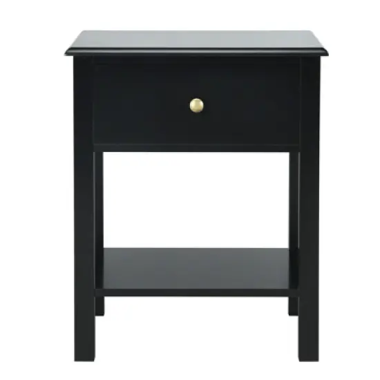 Tangkula End Table Nightstand w/Drawer & Shelf Bedroom Living Room Furniture Black image {6}