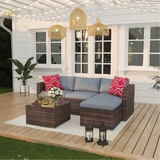 Garvee 3 Pieces Patio Furniture Set Outdoor Sectional Wicker Patio Furniture Patio Couch with Ottoman and Outdoor Storage Glass Table image {8}