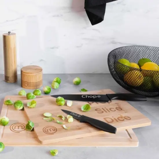 MasterChef 12pc Knife Set with Covers Sharp Nonstick Coated Knives Essential Black Collection: Stainless Steel Blades, Rubber Handles image {4}