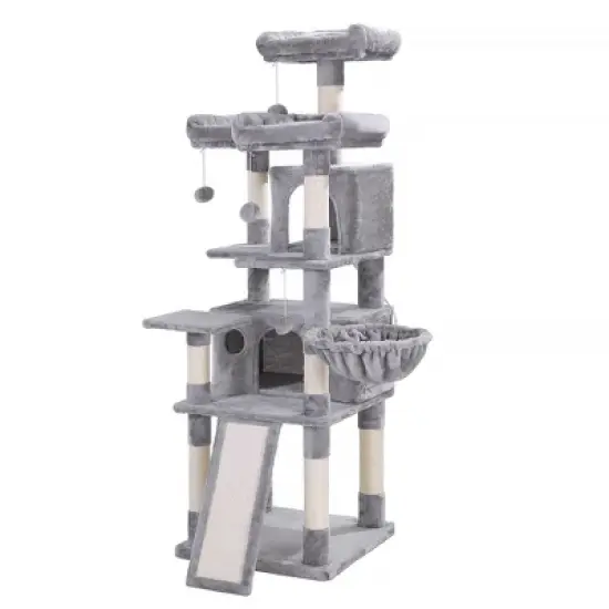 FEANDREA 66.5" Cat Tree Large Cat Tower Cat Condo with Scratching Posts Board 2 Caves 3 Plush Perches image {9}