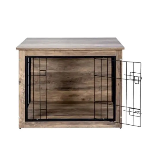 FURNIinspire Pet Crates And Houses Dog Crate Furniture With Double Doors, Medium Wooden Dog Cage, Indoor Dog Kennel, Brown, 32.68"*22.05"*25.2" image {4}