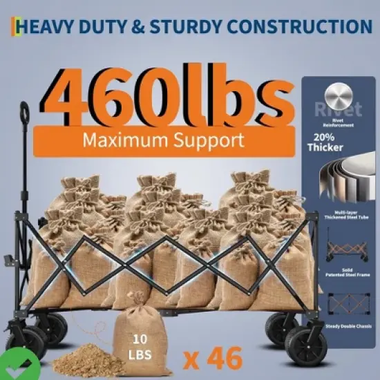 Heavy Duty Foldable Wagon for Beach Extra Large Collapsible Foldable Wagon for Camping image {4}