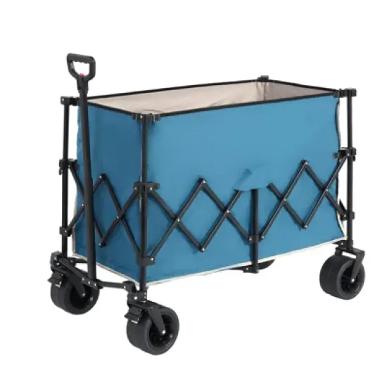 DSVIMOY Foldable Extended Wagon with 220lbs Weight Capacity, 300L Folding Utility Garden Cart with Drink Holders, Blue, 42.91"*20.87"*32.68" image {3}