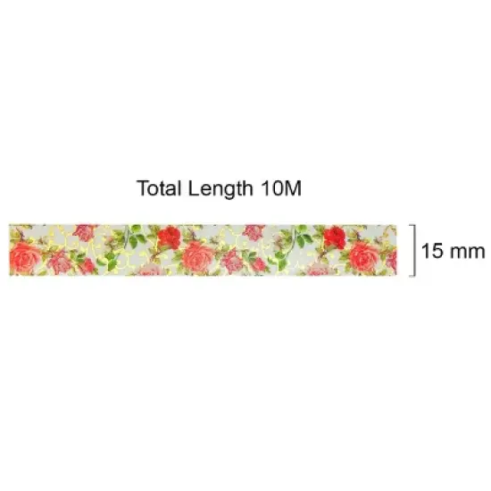 Wrapables Gold and Silver Foil Washi Masking Tape, Elegant Roses, 15mm x 5M image {2}