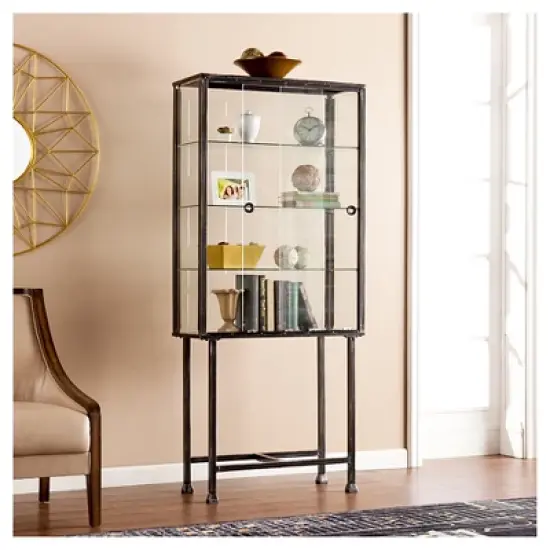 Storage Cabinet with Sliding Doors Black - Aiden Lane image {1}