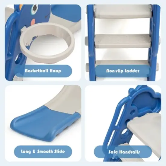 Costway 3 in 1 Kids Slide Baby Play Climber Slide Set w/Basketball Hoop image {7}