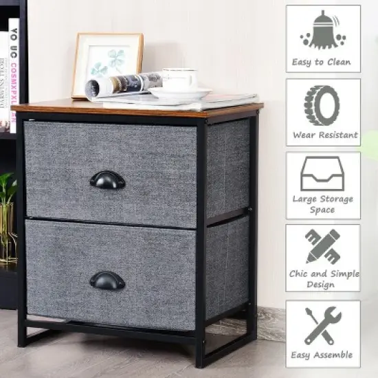 Costway 2 Drawers Nightstand Side Table Storage Unit Display Metal Frame Dorm Room image {6}