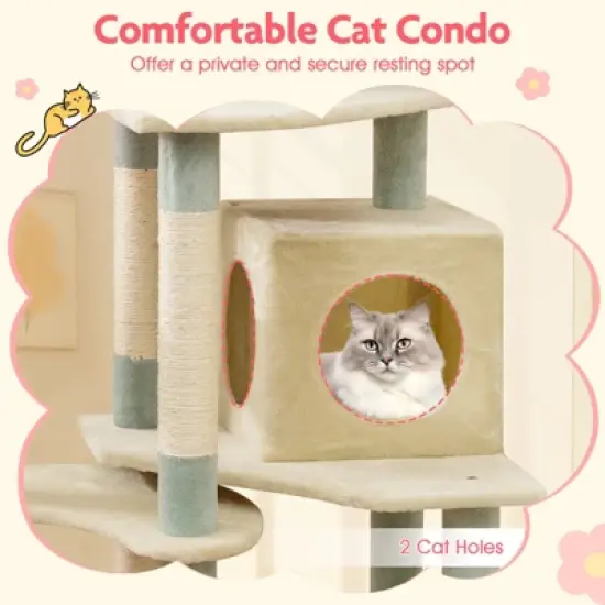 Tangkula Flower Cat Tree w/Cosy Condo Sisal Scratching Posts Padded Flower-shaped Perch image {4}