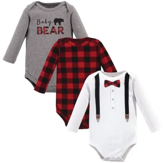 Little Treasure Baby Boy Cotton Long-Sleeve Bodysuits 3pk, Lumberjack Bow Tie image {2}