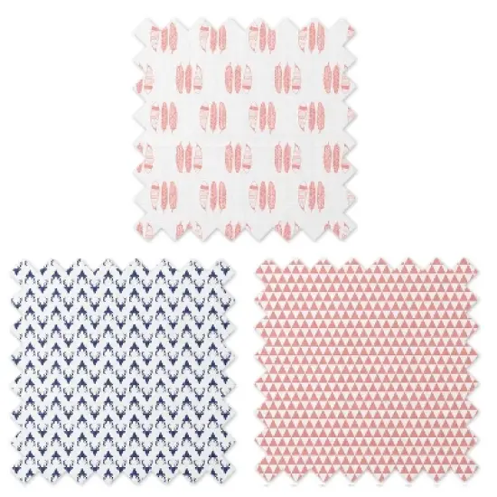 Bacati - Olivia Coral/Navy Buck/Feathers/Triangles Muslin 4 pc Toddler Bedding Set image {7}