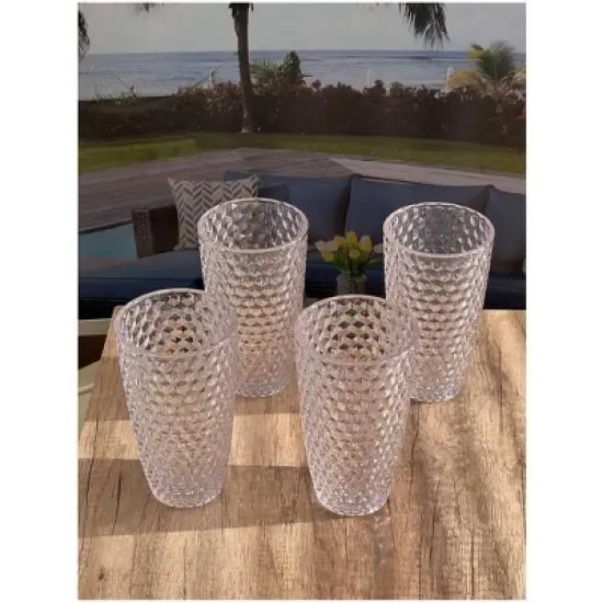 Diamond Cut Acrylic Glasses Drinking Set of 4 (19oz), Plastic Drinking Glasses, BPA Free Cocktail Glasses, Drinkware Set, Drinking Water Glasses image {3}