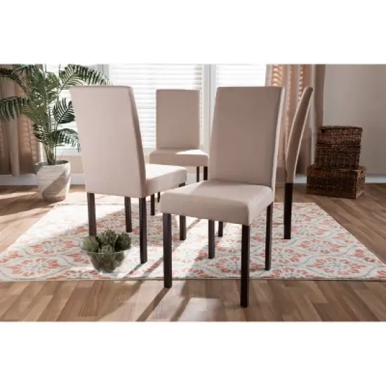 Set of 4 Andrew Contemporary Espresso Wood Finish Fabric Dining Chairs Beige - Baxton Studio image {3}