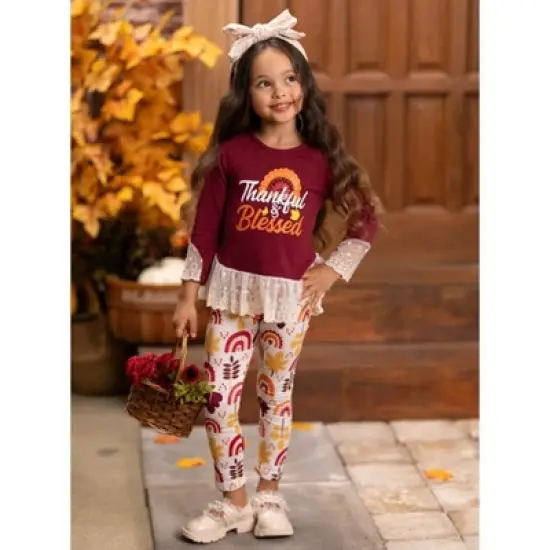 Girls Thankful & Blessed Legging Set - Mia Belle Girls image {3}