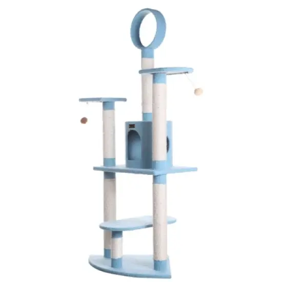Armarkat B6605 65-Inch Classic Real Wood Cat Tree In Sky Blue, Jackson Galaxy Approved, Five Levels With Perch, Condo, Hanging Tunnel image {7}