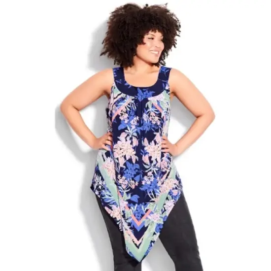 Women's Plus Size Nicole Scarf Tunic  - Navy Tropical | AVENUE image {4}