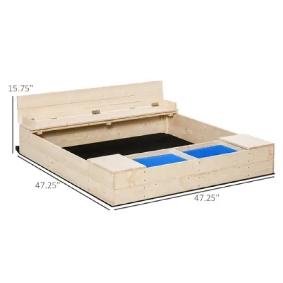 Dexmalle Kids Wooden Sandbox with Two Plastic Boxes Foldable Bench Seat image {4}