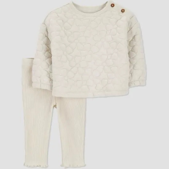 Carter's Just One You&reg; Baby Girls' 2pc Quilted Floral Top & Pants Set - Cream image {4}