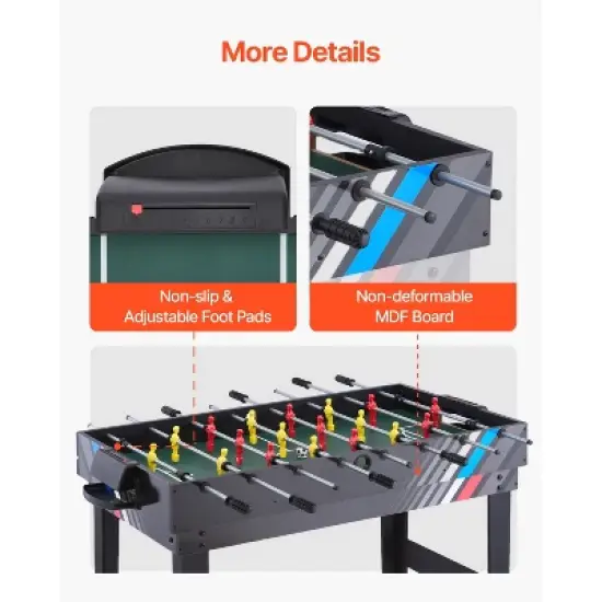 VEVOR 4-in-1 Combo Game Table Set, 48" Air Hockey Table, Multi Combination Table with Air Hockey, Pool Billiard, Foosball, Ping Pong, Grey image {3}