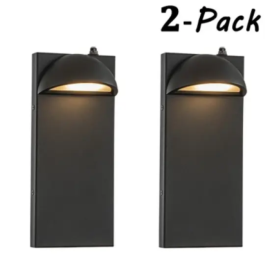 ALOADECOR H11 in. Modern Outdoor Integrated LED Wall Light with Dusk-to-Dawn Sensor Black Exterior Sconce with Frosted Glass for Entryway(&uml;2 Pack) image {9}