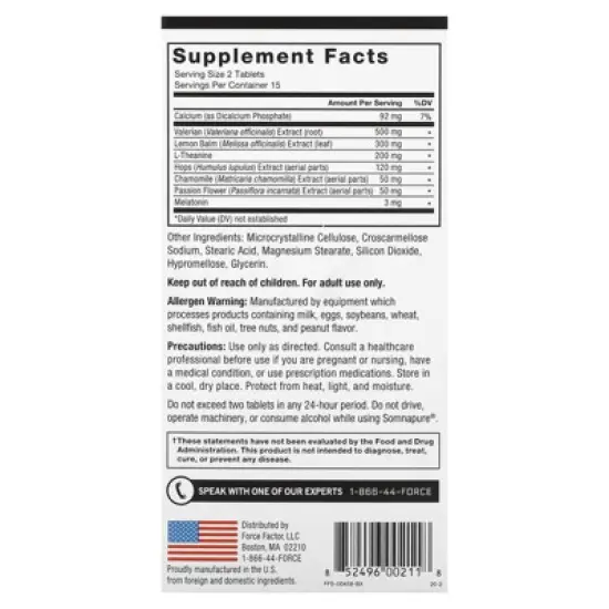 Force Factor Somnapure&reg;, Melatonin + Natural Botanicals, 30 Tablets image {1}