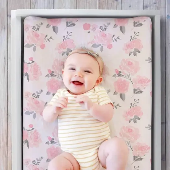 The Peanutshell Changing Pad Covers - Pink Roses/Floral 2pk image {2}