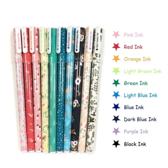 Wrapables Cute Novelty Gel Ink Pens, 0.5mm Fine Point (Set of 10) for School, Office, Stationery, Whimsical Multicolor Ink image {2}