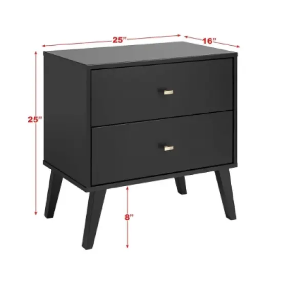 Mid Century Modern 2 Drawer Wide Nightstand  - Prepac image {8}