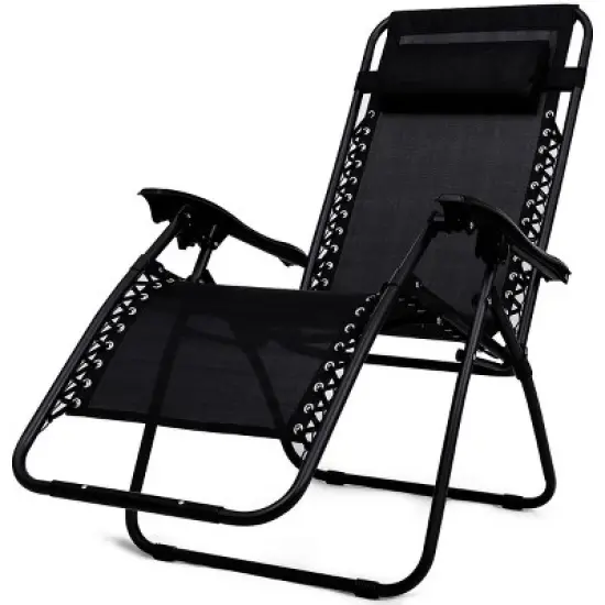 Costway 3PCS Zero Gravity Reclining Lounge Chairs Table Pillows Folding Portable Black image {6}