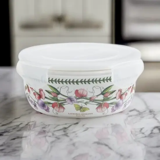 Portmeirion Botanic Garden 6.5-Inch Round Storage Container with Lid - Airtight & Snap-Locking Seal, Microwave, Oven, Dishwasher Safe image {2}