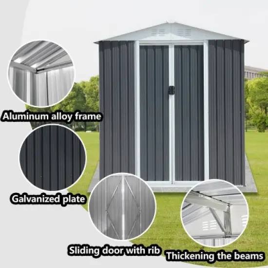 Metal Garden Storage Shed with Pent Roof,Aluminum Outdoor Tool Bike Storage Shed with Sliding Door,Weatherproof Metal Shed-Coolbibila image {6}