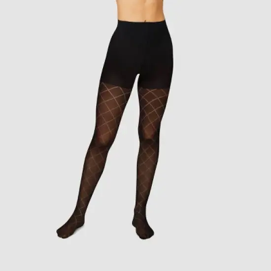 Hanes Women's High Waisted Diamond Outline Semi-Opaque Tights - Black image {4}