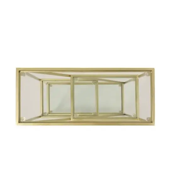 Kokesh Modern Glam Tempered Glass 3 Shelf Asymmetrical Bookcase Gold - Christopher Knight Home image {3}