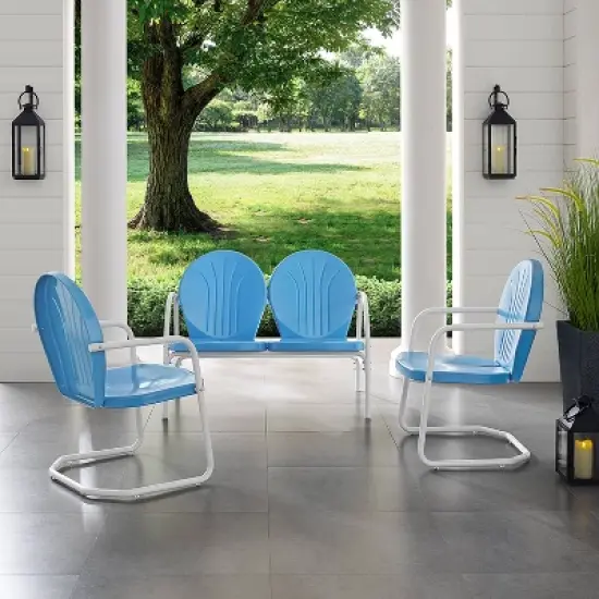 Griffith 3pc Outdoor Seating Set - Sky Blue - Crosley image {2}