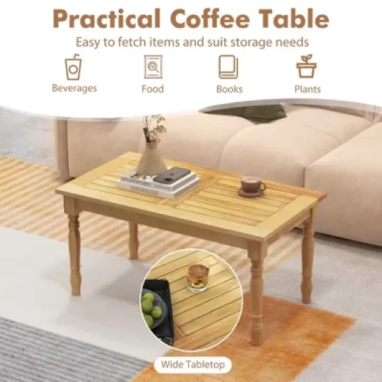 Tangkula Patio Coffee Table w/ Solid Teak Wood Structure Slatted Tabletop for Backyard image {7}