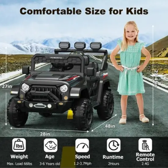 12V Kids Ride-On Truck with Remote Control, 3-Speed Electric Car with Music, LED Lights, Safety Features, Battery Power Wheels Car for Kids image {1}