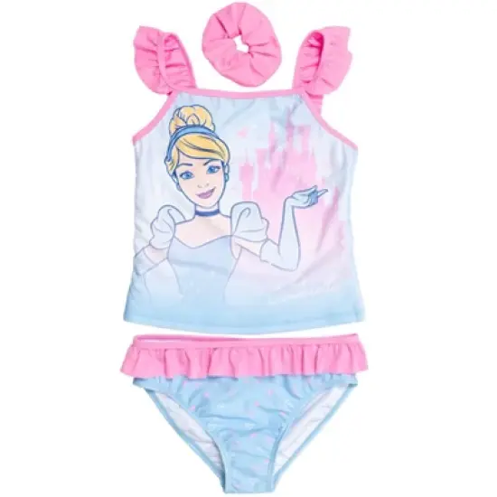 Disney Princess Princess Minnie Mouse Frozen Belle Elsa Princess Anna Girls Tankini Top Bikini Bottom and Scrunchie 3 Piece Swimsuit Set Toddler image {11}
