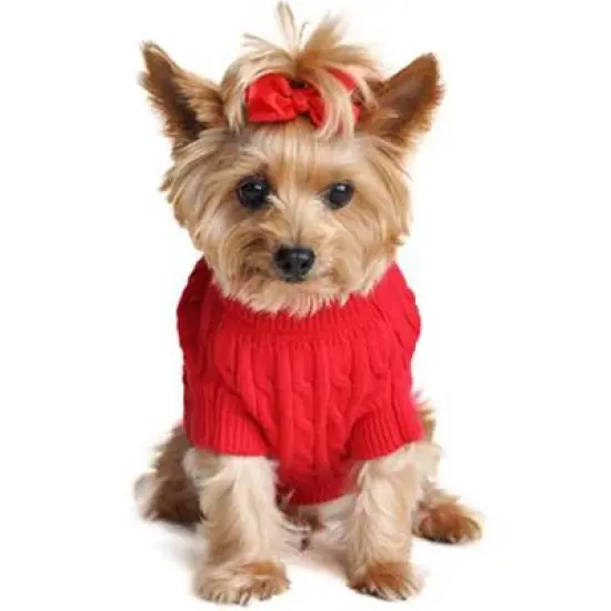 Cotton Cable Knit Dog Sweater - Red image {1}