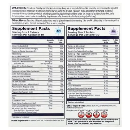 KAL Multivitamin, Morning & Evening, 2 Pack, 60 Tablets Each image {1}