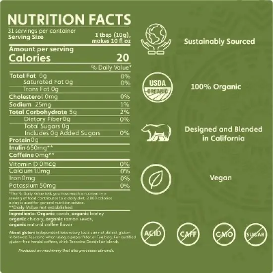 Teeccino French Roast Chicory Herbal Coffee, 11 Oz, That&rsquo;s Prebiotic, Caffeine-Free & Acid Free, Dark Roast image {3}