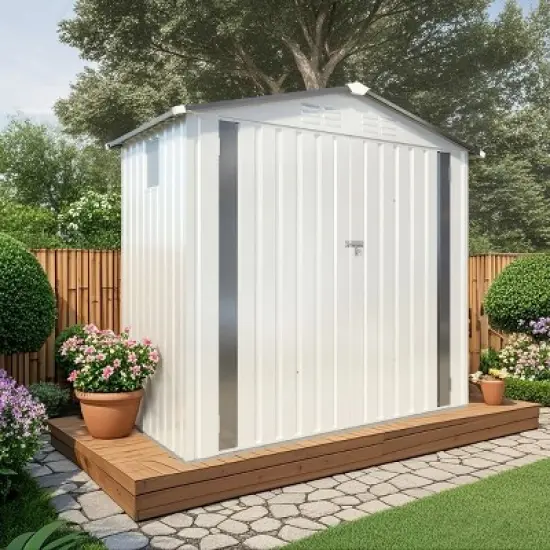Metal Outdoor Storage Shed with Lockable Door and Window Waterproof Tool Shed with Roof for Garden Backyard Patio Bike Storage-The Pop Home image {7}