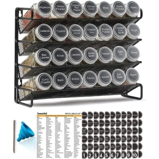 Spice Rack Organizer with 28 Jars, 386 Labels, for Cabinet, Countertop, Pantry or Wall Mount image {6}