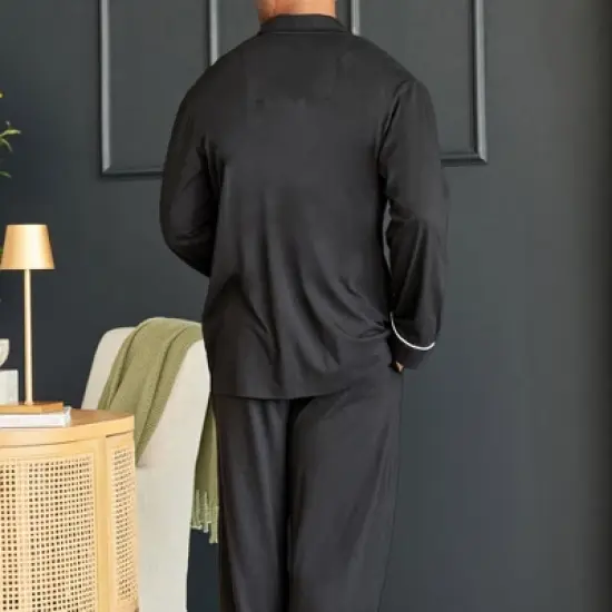 Men's Soft Cotton Knit Jersey Pajamas Lounge Set, Long Sleeve Shirt and Pants with Pockets image {3}