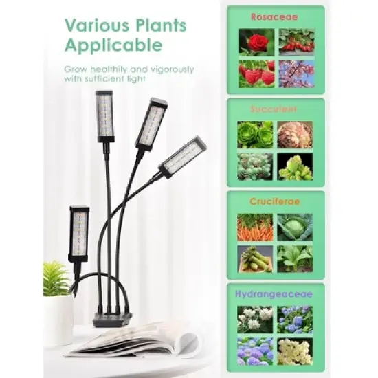 Garden Elements 4 Heads Clip-on Grow Light Growing Lamp for Indoor Plant Hydroponics, 96W LED, Black image {4}