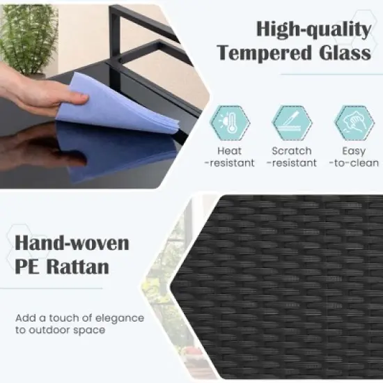 Costway Outdoor Bar Cart with Tempered Glass Top Storage Cabinet & 8 Hooks for Porch image {6}