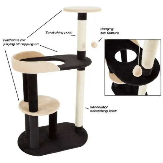 Pet Adobe 3-Tier Cat Tree With Two Scratching Posts - 42.25", Black/Tan image {1}